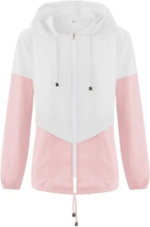 Womens Casual Jacket Waterproof Raincoat Lightweight Rain Jacket Hooded Windbreaker Outerwear with Pockets