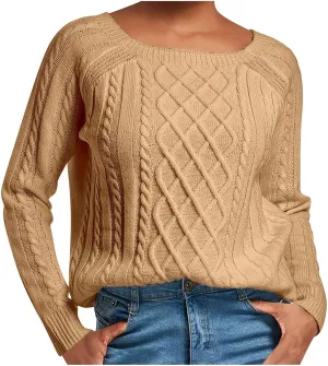 Women's Casual Sweater 2024 Striped Knitted Solid Color Crewneck Pullover Long Sleeve Baggy Chunky Fit Winter Clothes