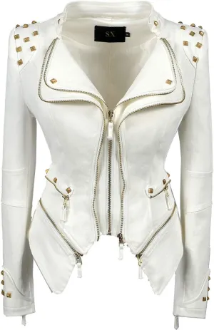 Women's Classic Denim Jacket Personality Studded Punk Motorcycle Dovetail Jacket