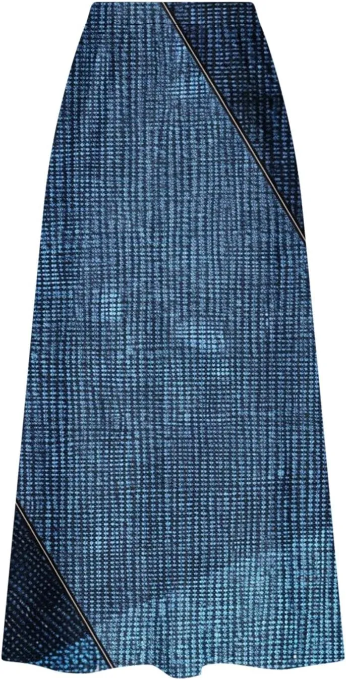 Womens Denim Printed Elastic Belt Curvy Women Pleated Pocket Skirt Calf Skirt Flowy Pleated Dresses with Belt Pockets