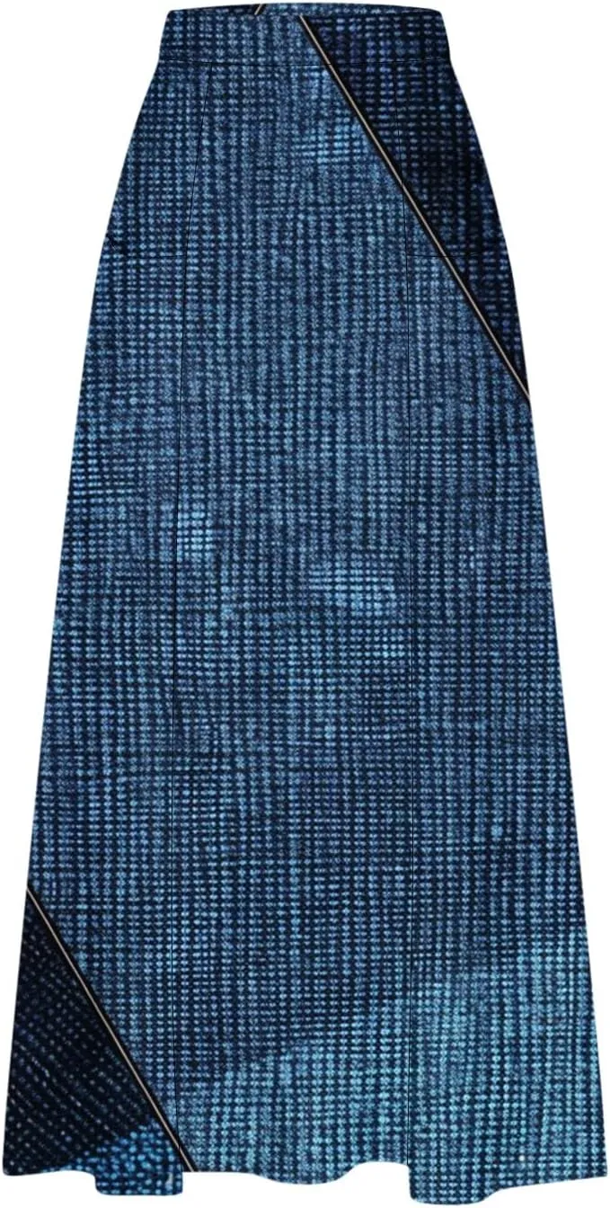 Womens Denim Printed Elastic Belt Curvy Women Pleated Pocket Skirt Calf Skirt Flowy Pleated Dresses with Belt Pockets