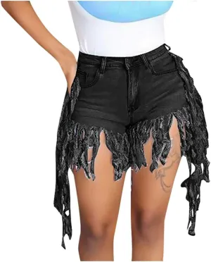 Women's Denim Shorts High Waisted Summer Trendy Stretchy Tassels Frayed Raw Hem Short Jeans Clubwear Sexy Hot Shorts