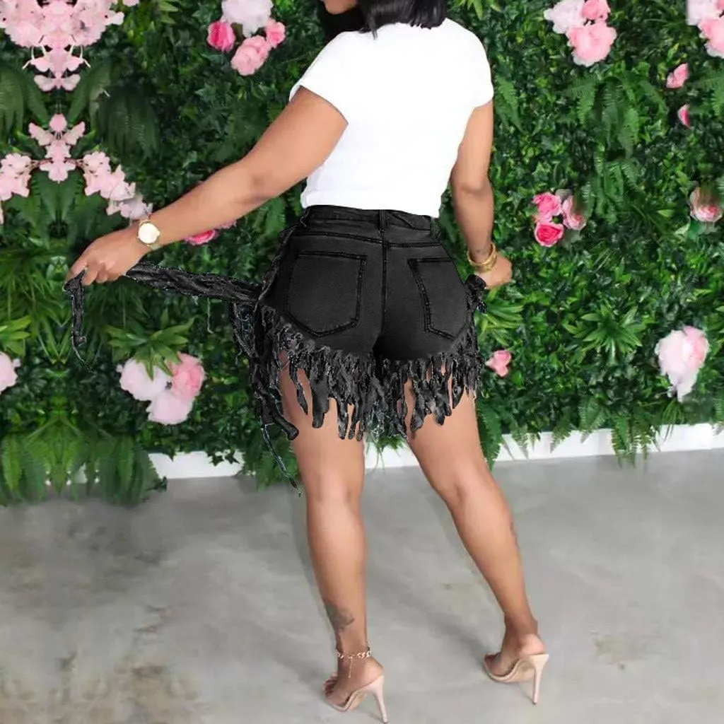 Women's Denim Shorts High Waisted Summer Trendy Stretchy Tassels Frayed Raw Hem Short Jeans Clubwear Sexy Hot Shorts