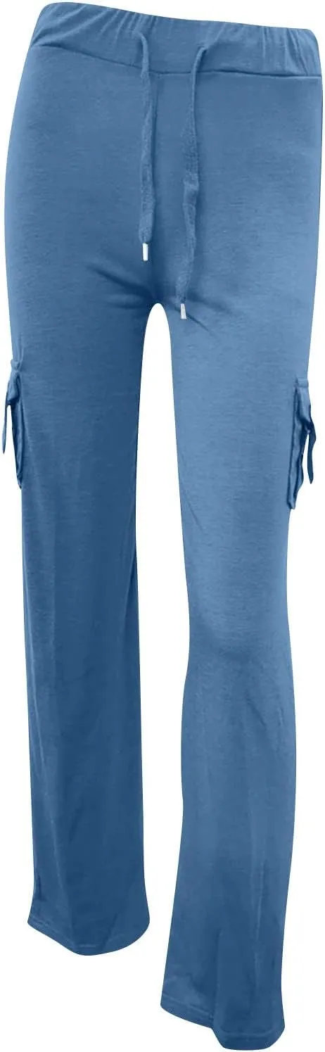 Women's Drawstring Yoga Cargo Pant High Elastic Waist Comfy Sweatpant Multi-Pocket Gym Workout Trouser with Button