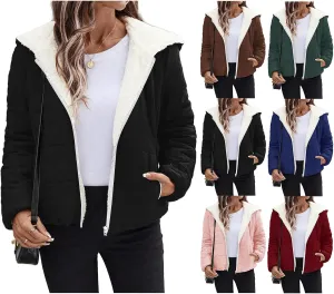 Womens Fleece Sherpa Lined Jackets Casual Full Zip Up Hoodie Loose Fit Sweatshirt Jacket Coat