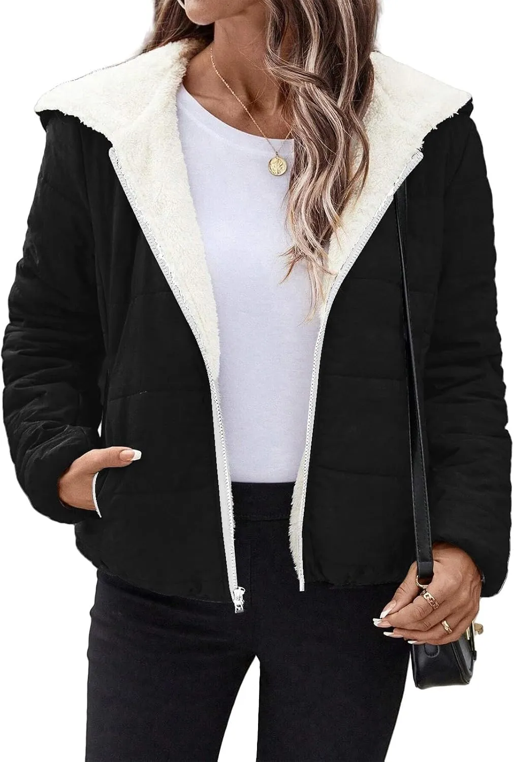 Womens Fleece Sherpa Lined Jackets Casual Full Zip Up Hoodie Loose Fit Sweatshirt Jacket Coat
