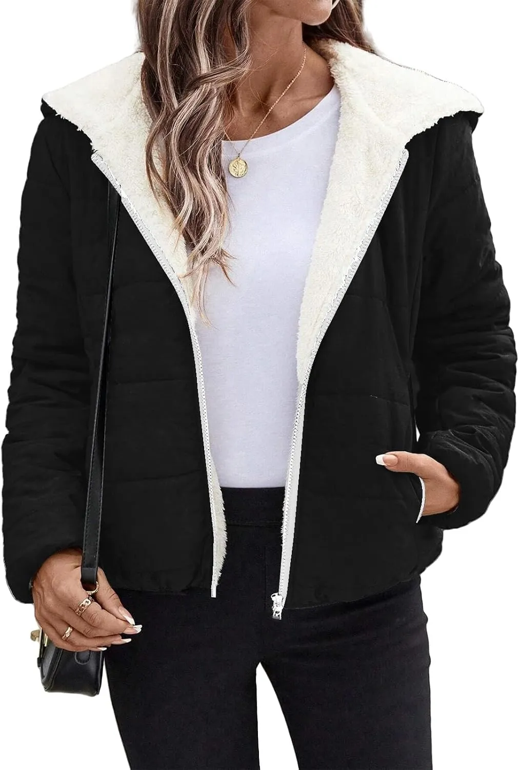 Womens Fleece Sherpa Lined Jackets Casual Full Zip Up Hoodie Loose Fit Sweatshirt Jacket Coat