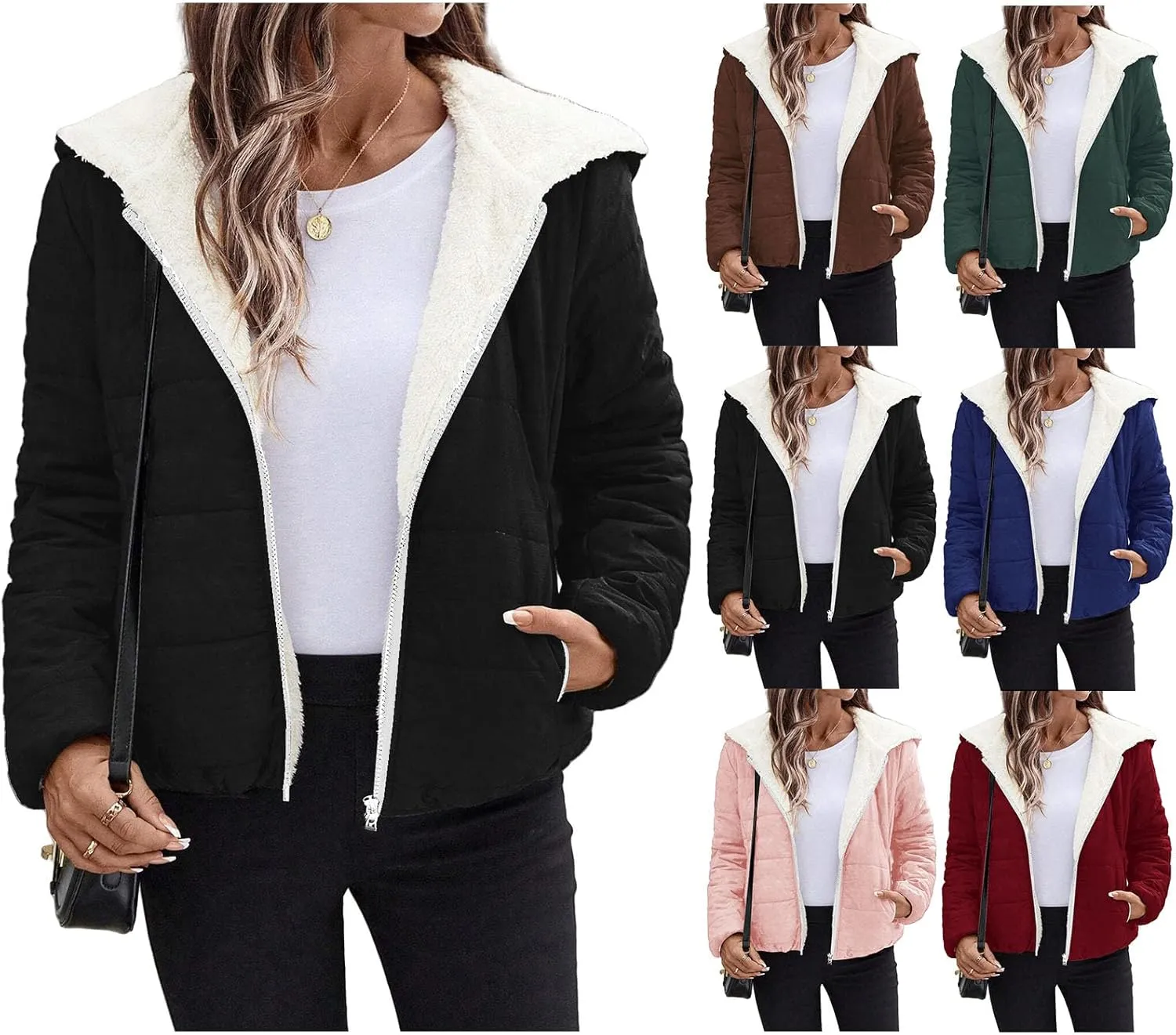 Womens Fleece Sherpa Lined Jackets Casual Full Zip Up Hoodie Loose Fit Sweatshirt Jacket Coat