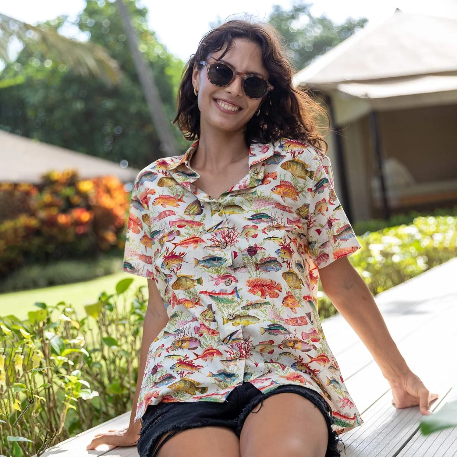 Womens Hawaiian Shirts Tropical Print Short Sleeve Button Down Shirt Casual Hawaii Beach Top Blouse