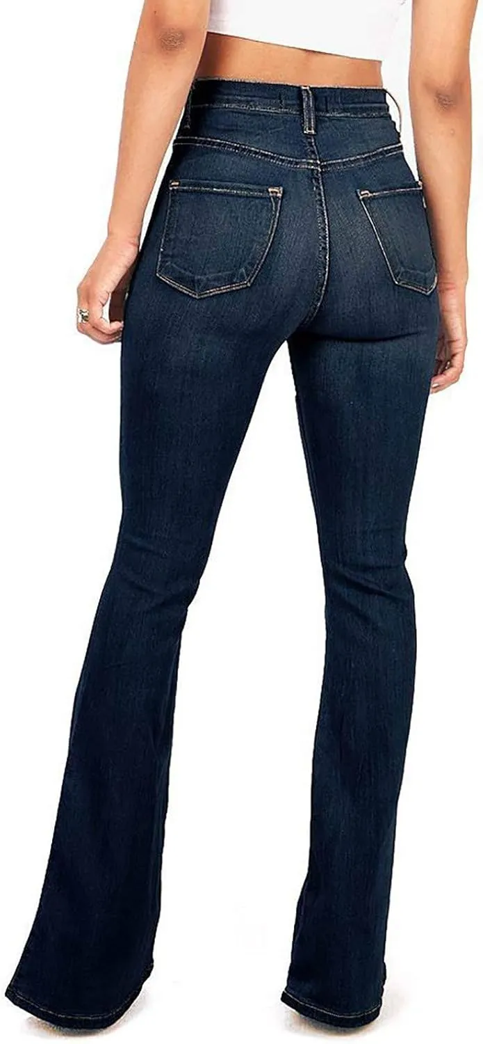 Women's High Waisted Bell Bottom Jeans Chic Curvy Stretch Skinny Flare Jeans Wide Leg Bootcut Denim Pants