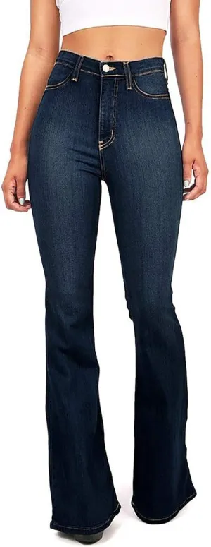 Women's High Waisted Bell Bottom Jeans Chic Curvy Stretch Skinny Flare Jeans Wide Leg Bootcut Denim Pants