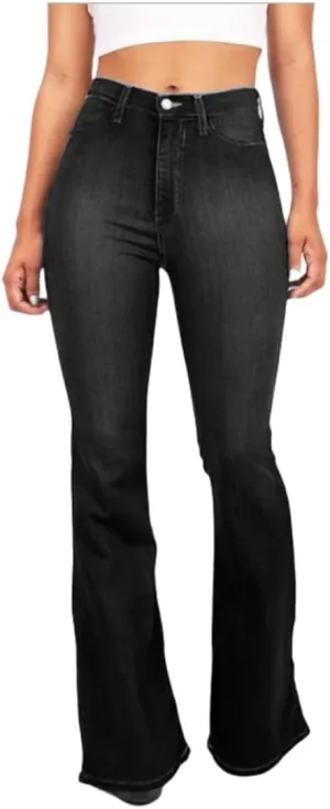 Women's High Waisted Bell Bottom Jeans Chic Curvy Stretch Skinny Flare Jeans Wide Leg Bootcut Denim Pants