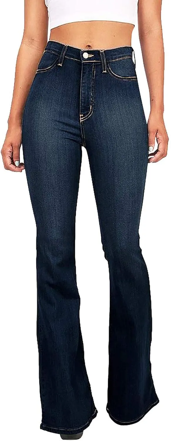 Women's High Waisted Bell Bottom Jeans Chic Curvy Stretch Skinny Flare Jeans Wide Leg Bootcut Denim Pants