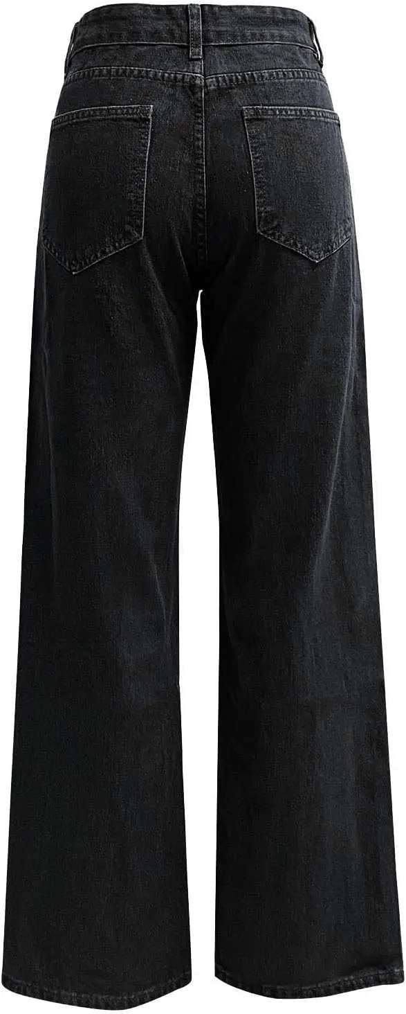 Womens High Waisted Flare Jeans Stretch Baggy Wide Leg Denim Pant Casual Fashion Lightweight Y2k Trousers with Pocket