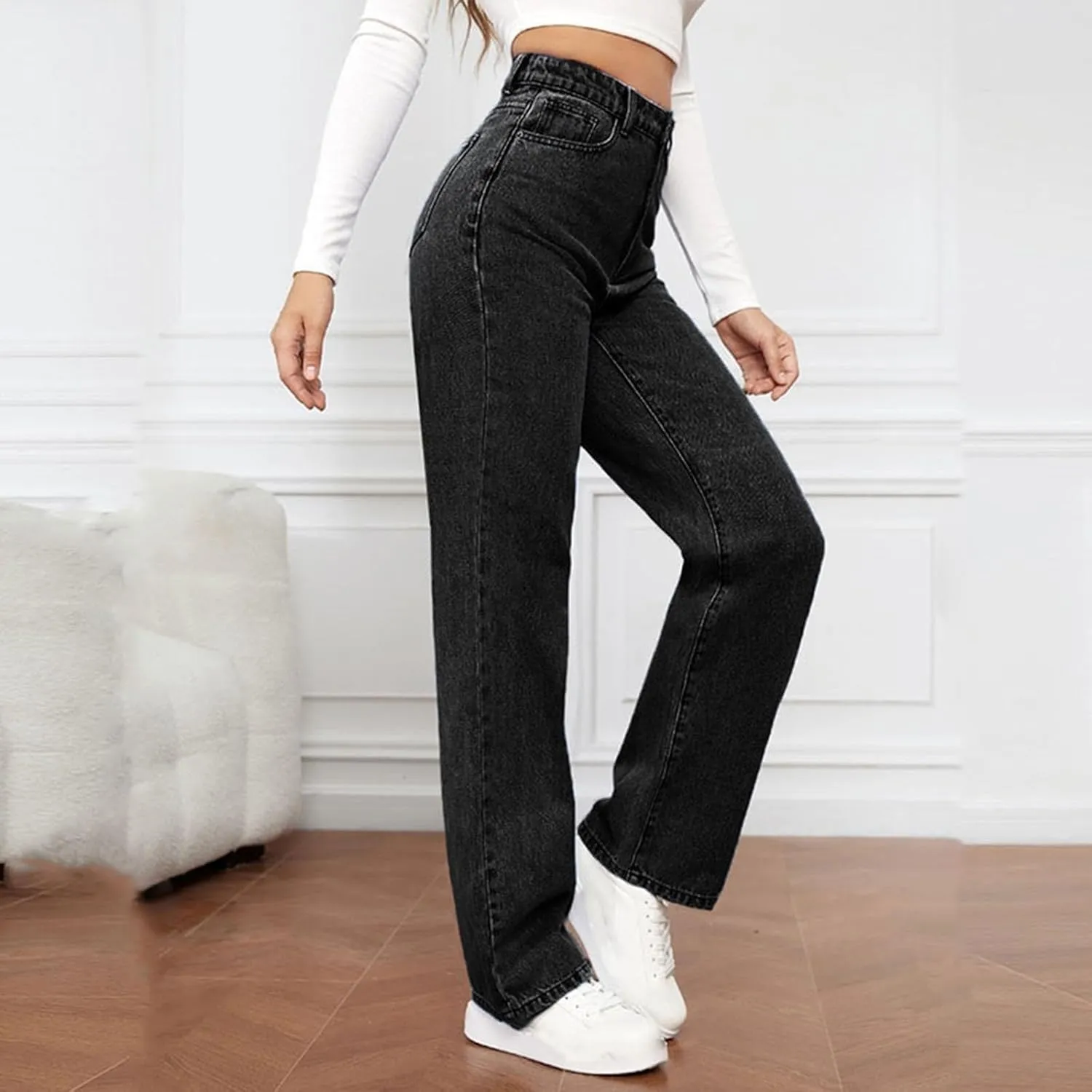 Womens High Waisted Flare Jeans Stretch Baggy Wide Leg Denim Pant Casual Fashion Lightweight Y2k Trousers with Pocket