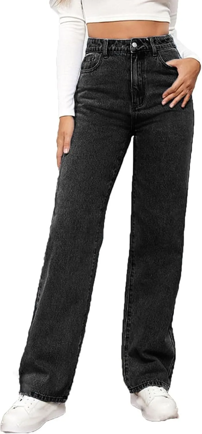 Womens High Waisted Flare Jeans Stretch Baggy Wide Leg Denim Pant Casual Fashion Lightweight Y2k Trousers with Pocket