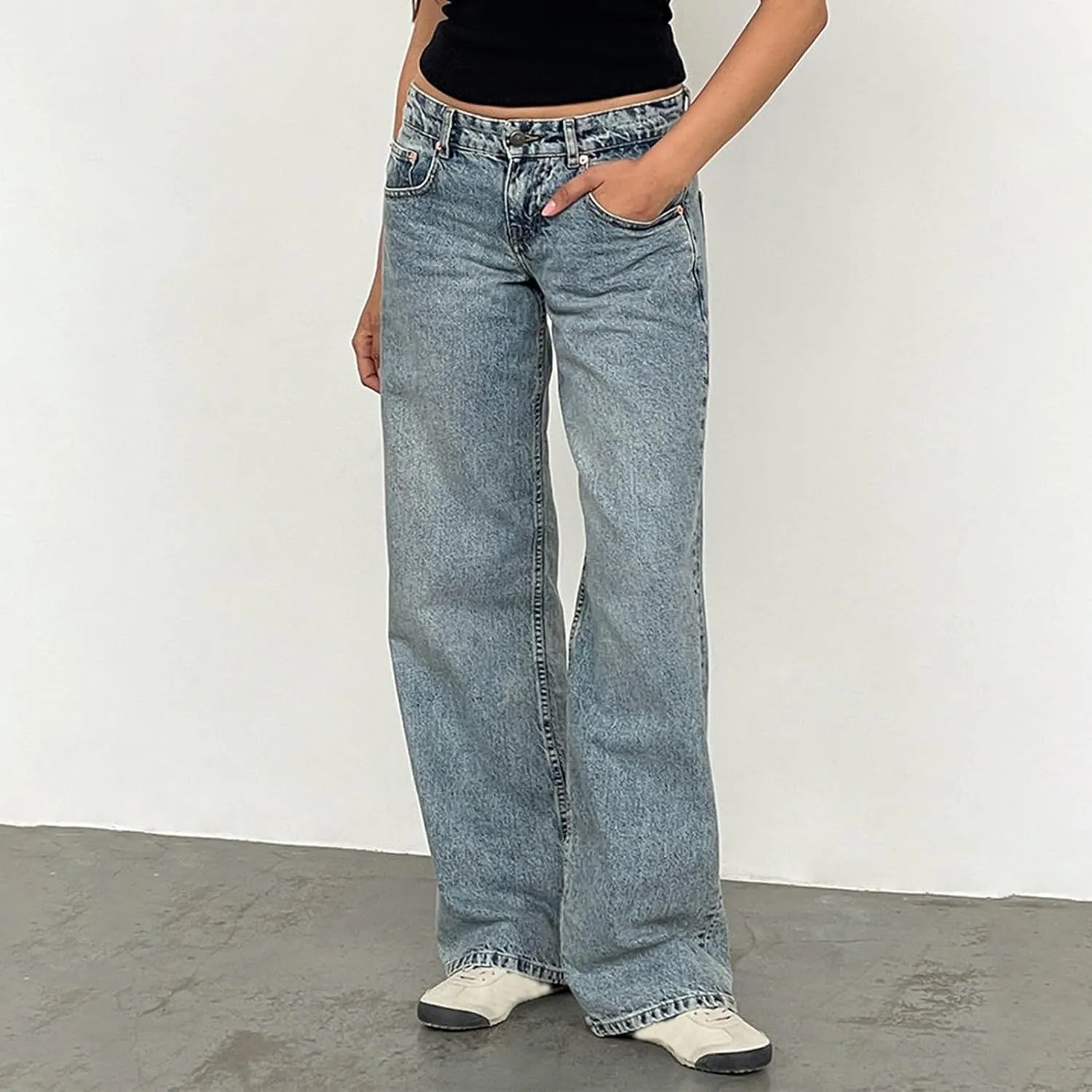 Women's High Waisted Flare Jeans with Belt Bootcut Stretchy Denim Pants Full Length Baggy Ripped Wide-Leg Patchwork Pants