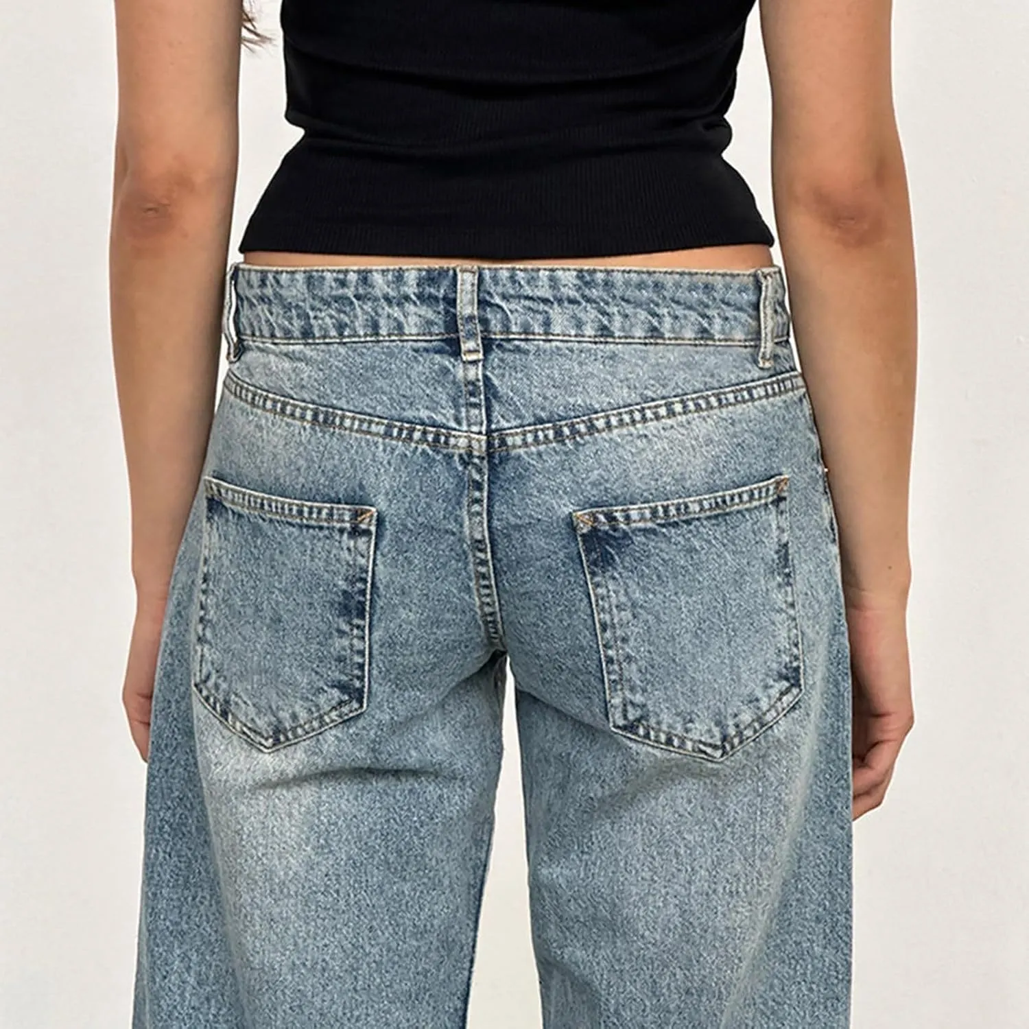 Women's High Waisted Flare Jeans with Belt Bootcut Stretchy Denim Pants Full Length Baggy Ripped Wide-Leg Patchwork Pants