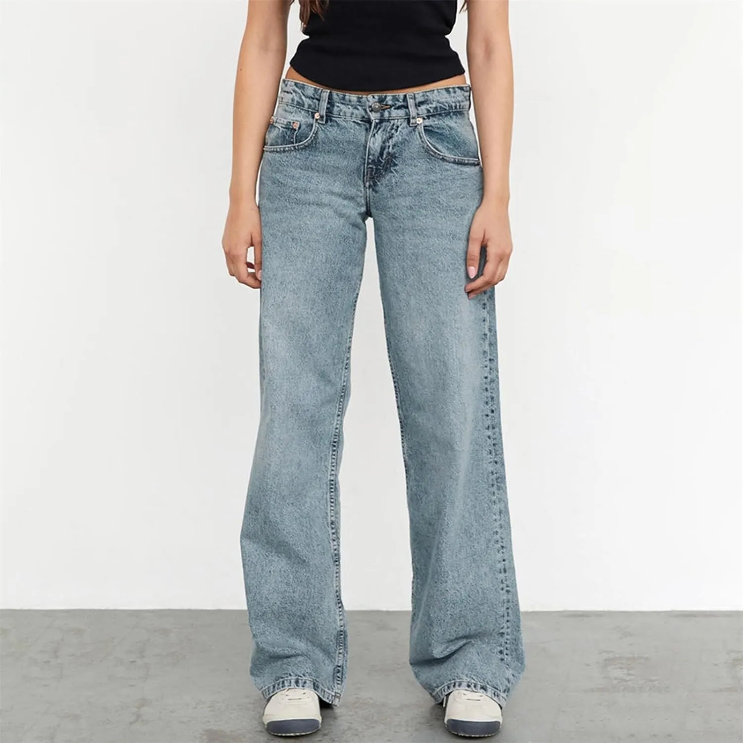 Women's High Waisted Flare Jeans with Belt Bootcut Stretchy Denim Pants Full Length Baggy Ripped Wide-Leg Patchwork Pants