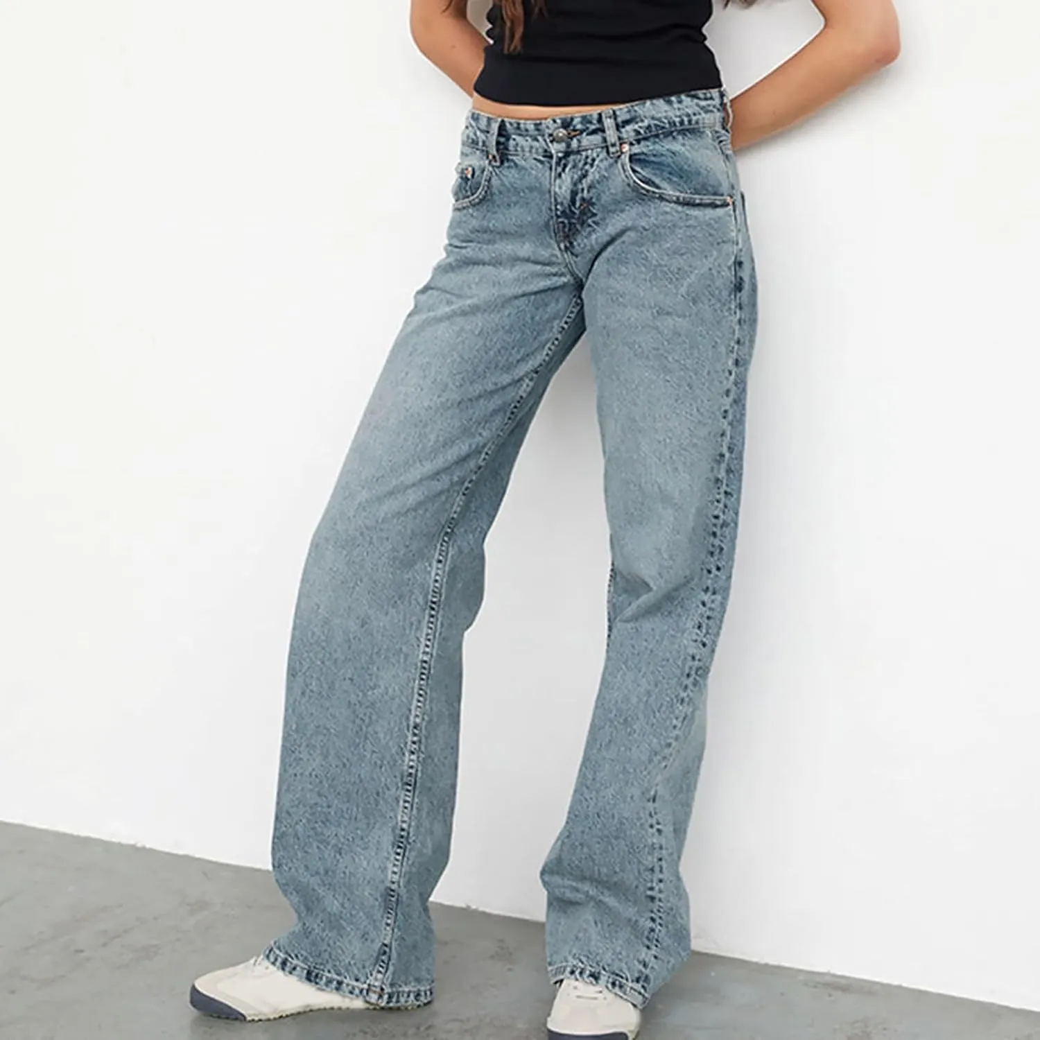 Women's High Waisted Flare Jeans with Belt Bootcut Stretchy Denim Pants Full Length Baggy Ripped Wide-Leg Patchwork Pants