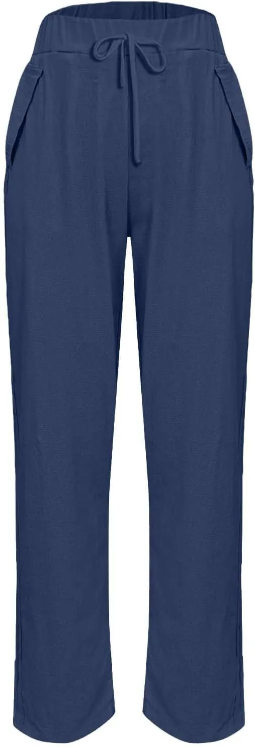 Women's High Waisted Straight Leg Pants Stretchy Business Casual Beach Pants Plus Size Work Trousers with Pockets