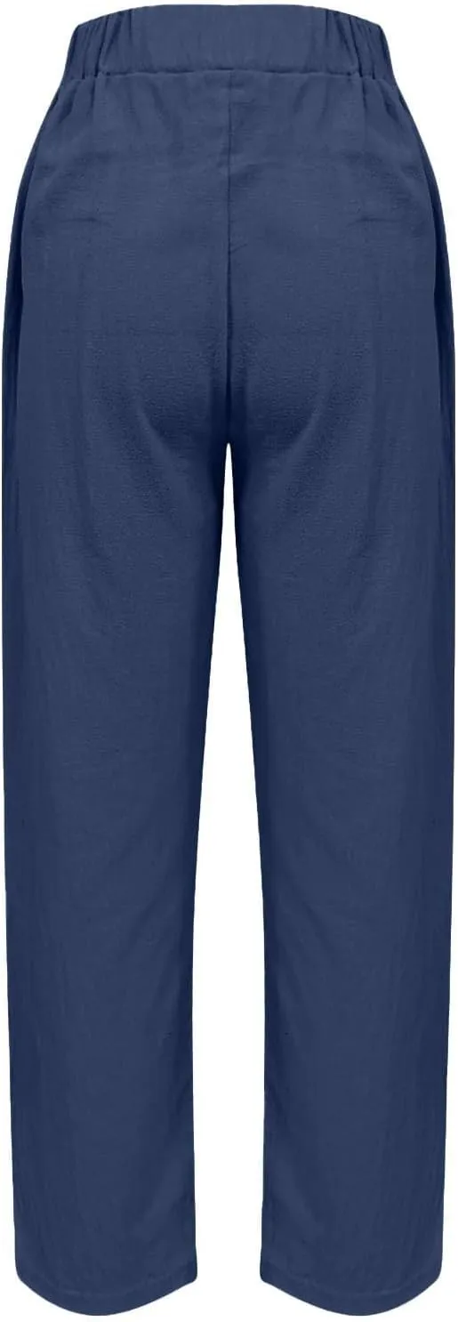 Women's High Waisted Straight Leg Pants Stretchy Business Casual Beach Pants Plus Size Work Trousers with Pockets
