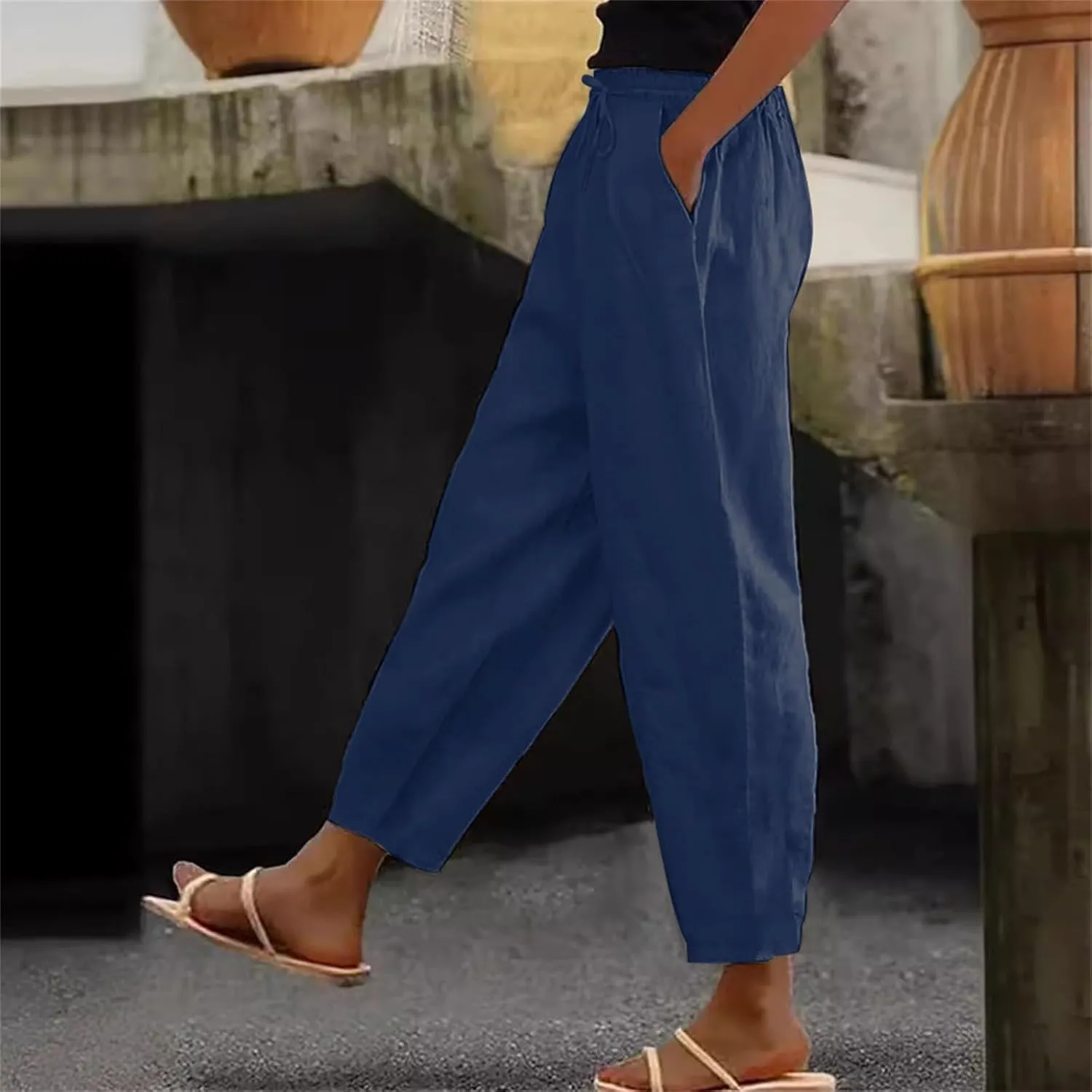 Women's High Waisted Straight Leg Pants Stretchy Business Casual Beach Pants Plus Size Work Trousers with Pockets