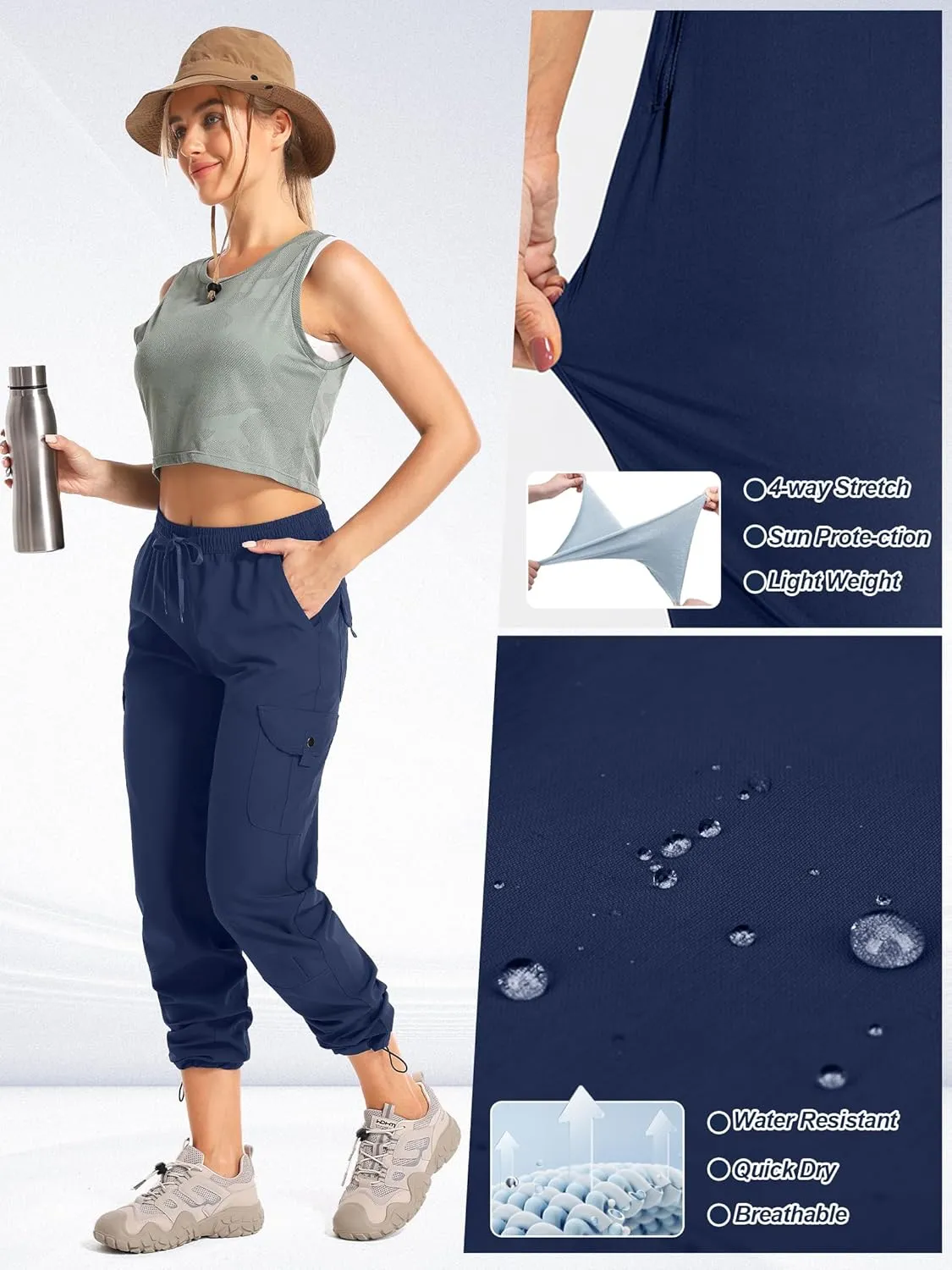 Womens Hiking Pants Quick Dry Lightweight UPF 50 Travel Golf Pants Work Camping Outdoor Cargo Pants Pockets