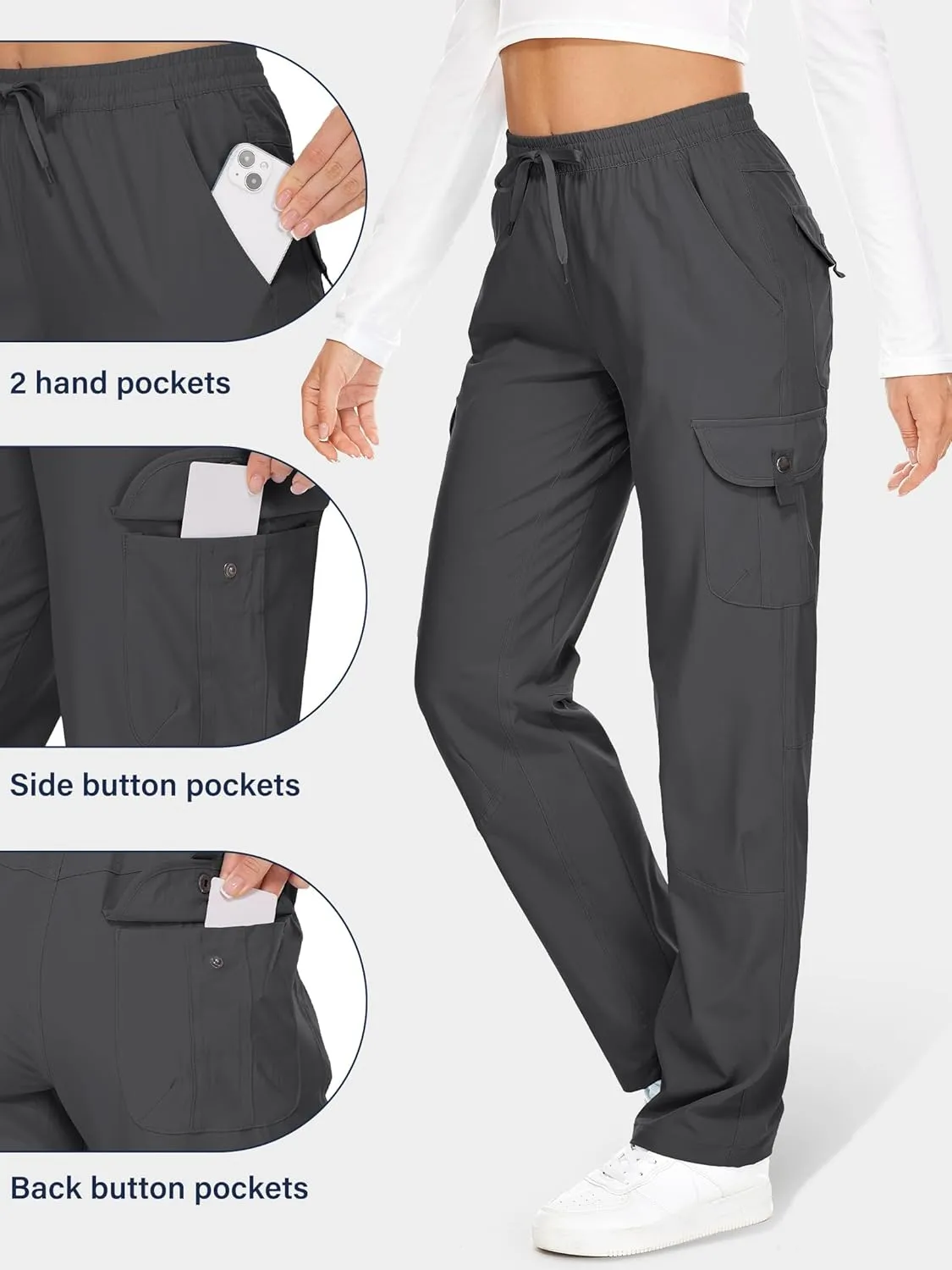Womens Hiking Pants Quick Dry Lightweight UPF 50 Travel Golf Pants Work Camping Outdoor Cargo Pants Pockets