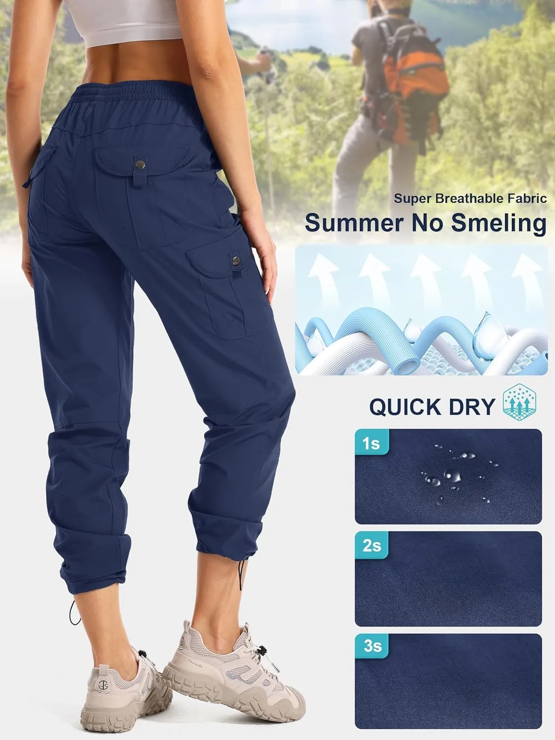 Womens Hiking Pants Quick Dry Lightweight UPF 50 Travel Golf Pants Work Camping Outdoor Cargo Pants Pockets