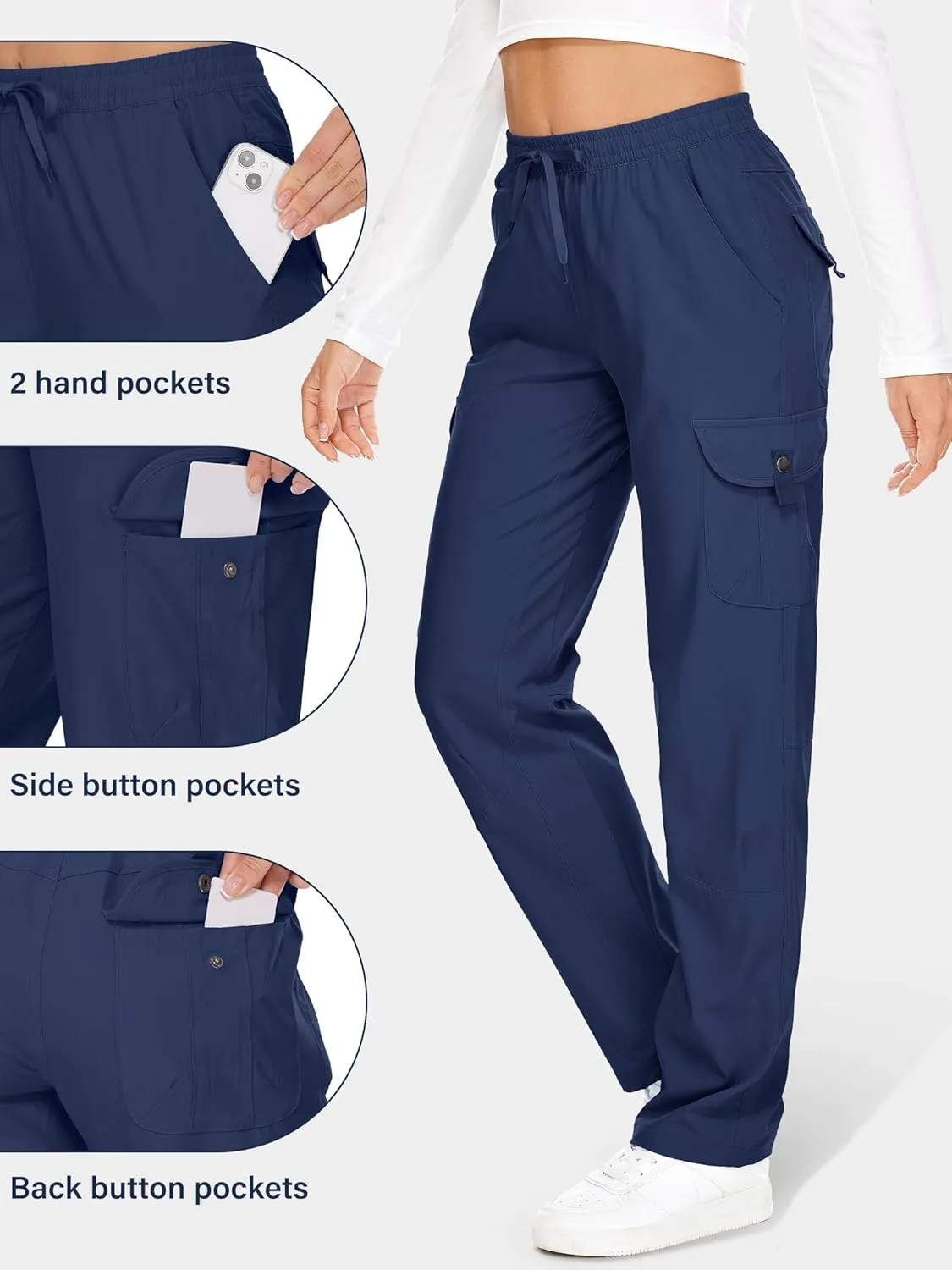 Womens Hiking Pants Quick Dry Lightweight UPF 50 Travel Golf Pants Work Camping Outdoor Cargo Pants Pockets