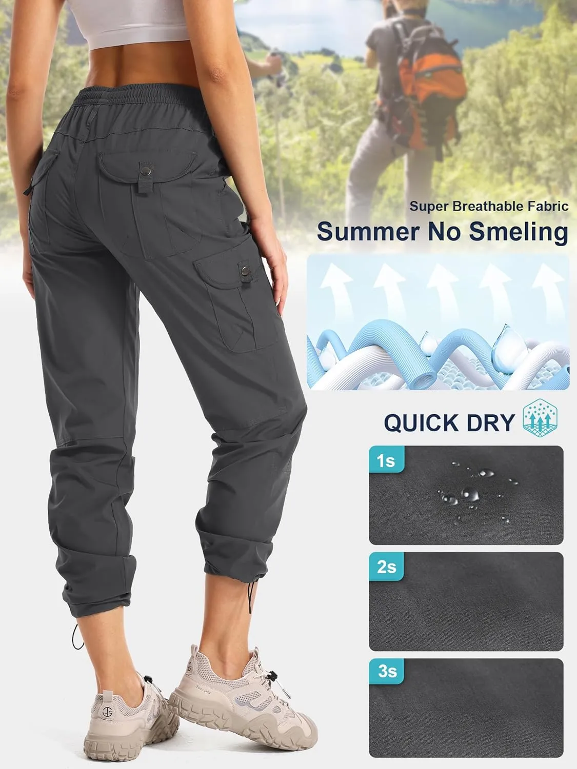 Womens Hiking Pants Quick Dry Lightweight UPF 50 Travel Golf Pants Work Camping Outdoor Cargo Pants Pockets