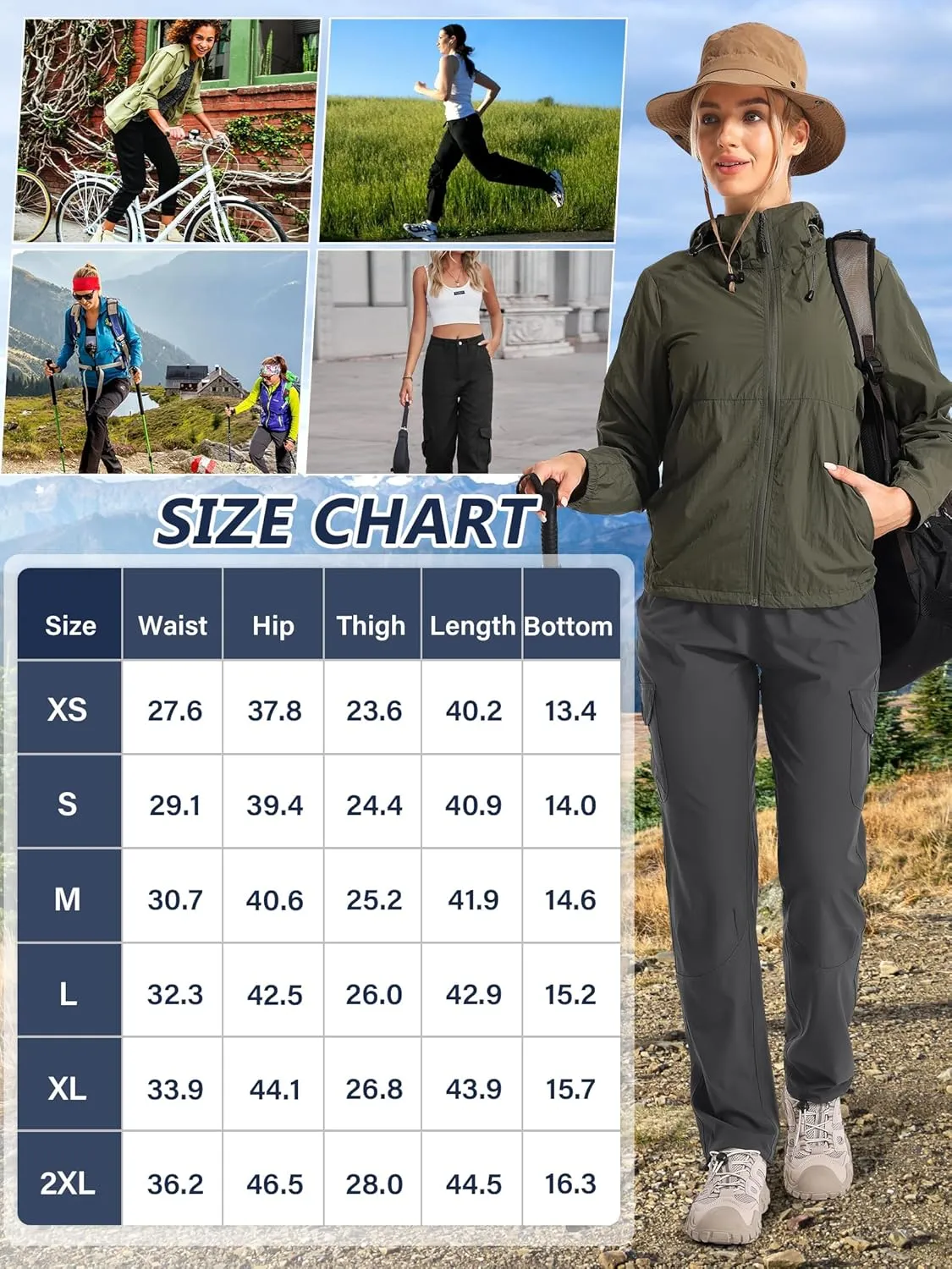 Womens Hiking Pants Quick Dry Lightweight UPF 50 Travel Golf Pants Work Camping Outdoor Cargo Pants Pockets
