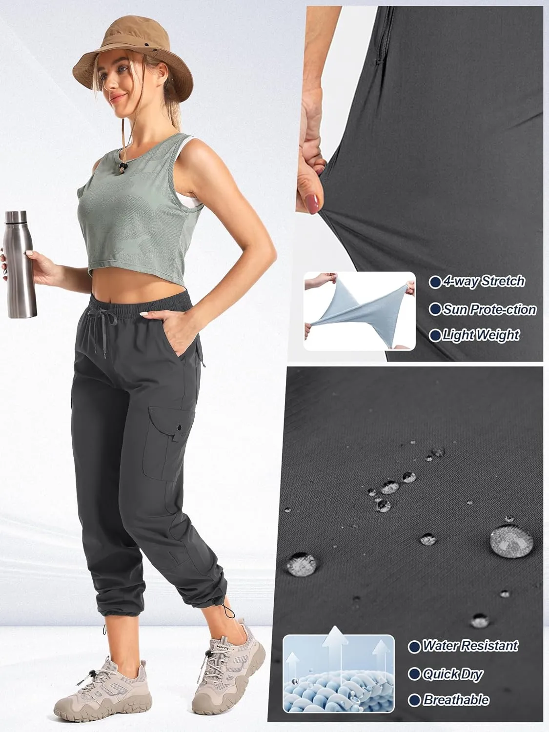 Womens Hiking Pants Quick Dry Lightweight UPF 50 Travel Golf Pants Work Camping Outdoor Cargo Pants Pockets
