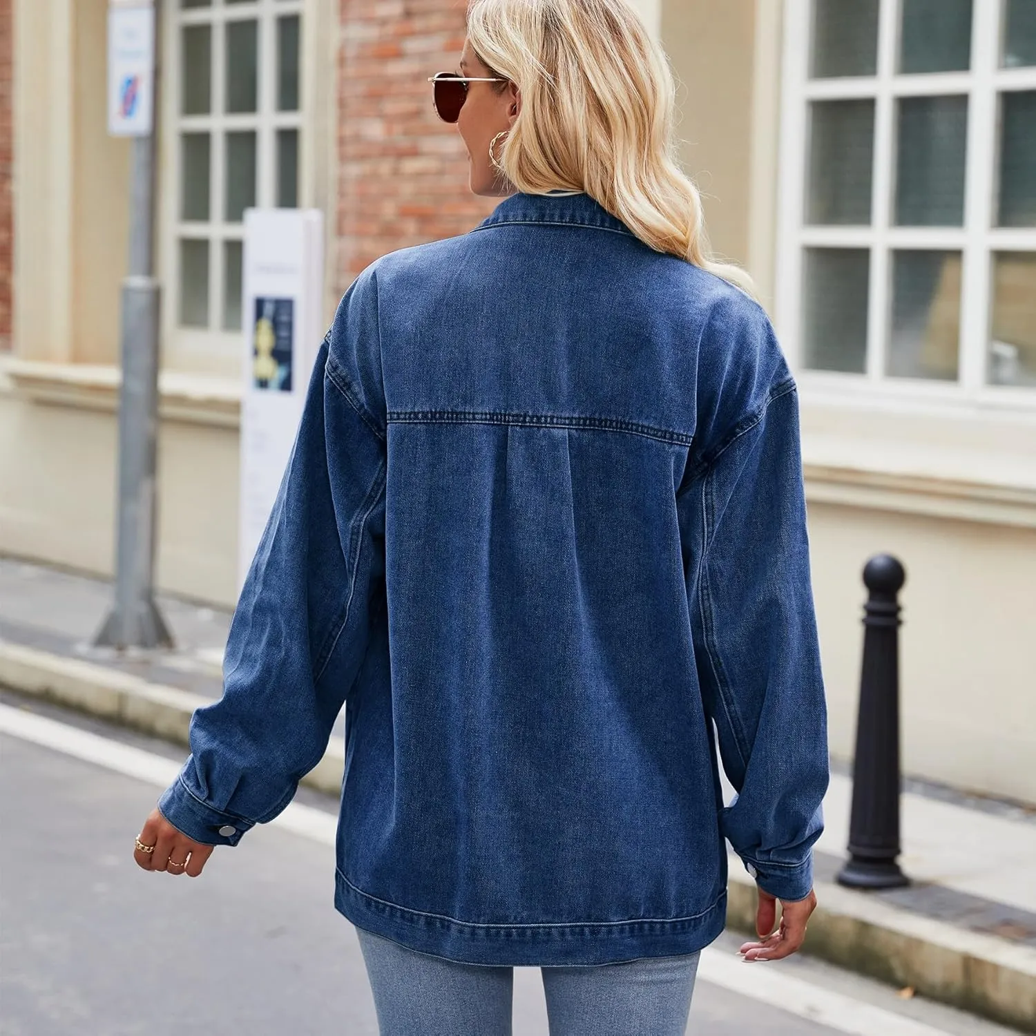 Womens Jean Jackets Long Sleeve Fashion Button Down Denim Jacket with Pockets