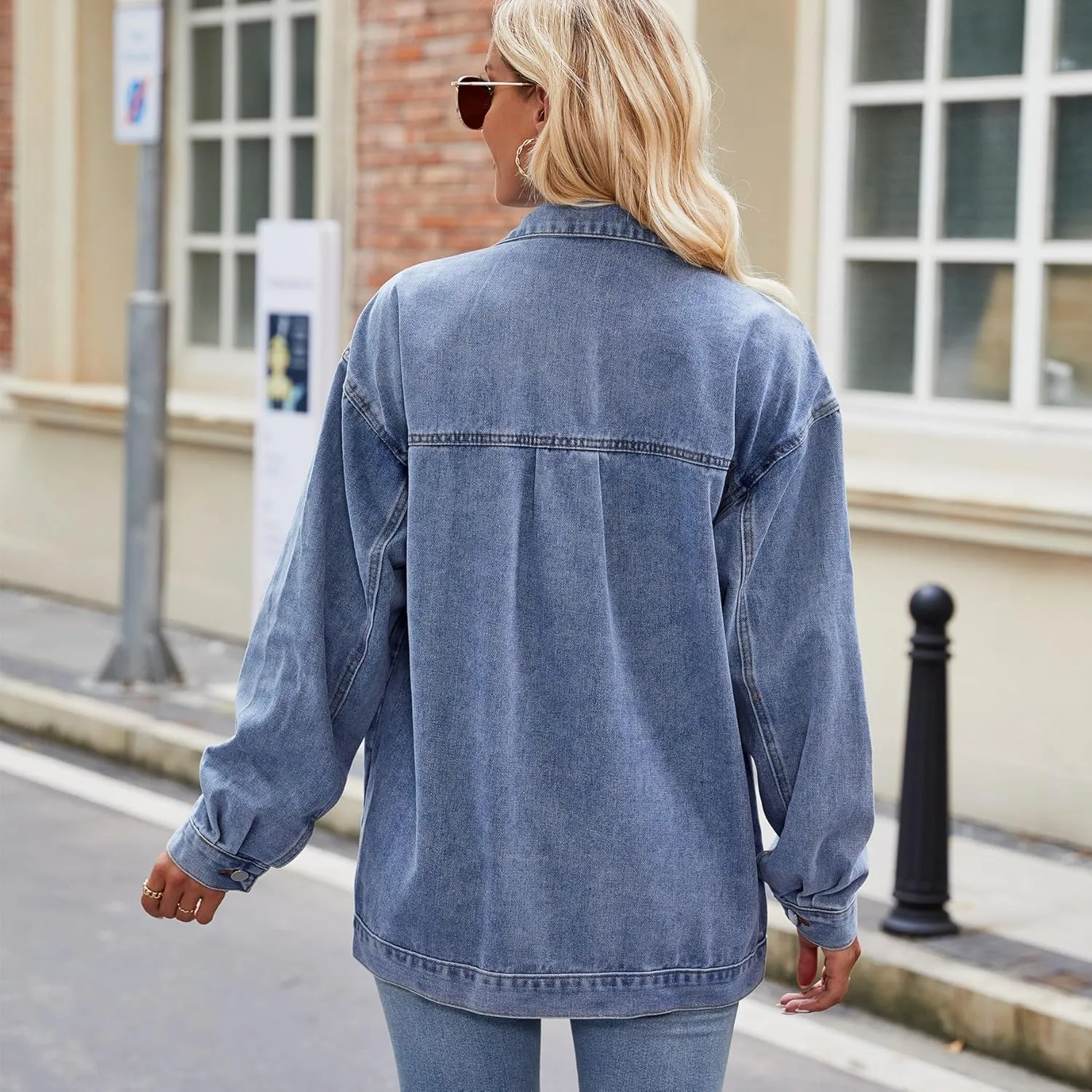 Womens Jean Jackets Long Sleeve Fashion Button Down Denim Jacket with Pockets