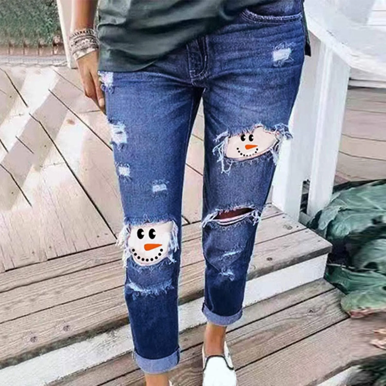 Womens Jeans Casual Skinny Ripped Jeans Classic High Waist Distressed Stretchy Straight Leg Jeans Pants