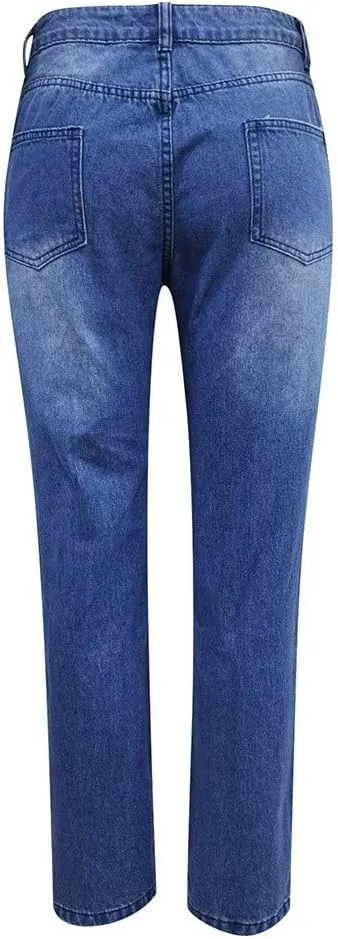 Womens Jeans Casual Skinny Ripped Jeans Classic High Waist Distressed Stretchy Straight Leg Jeans Pants