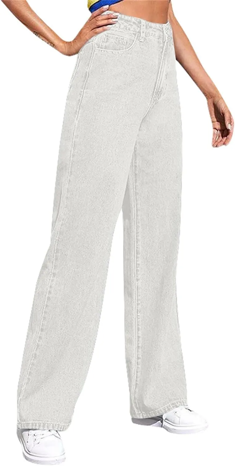 Womens Jeans High Waisted Baggy Women's Pants Plus Size Sweatpants with Pockets Straight Leg Spring Outfits 2025