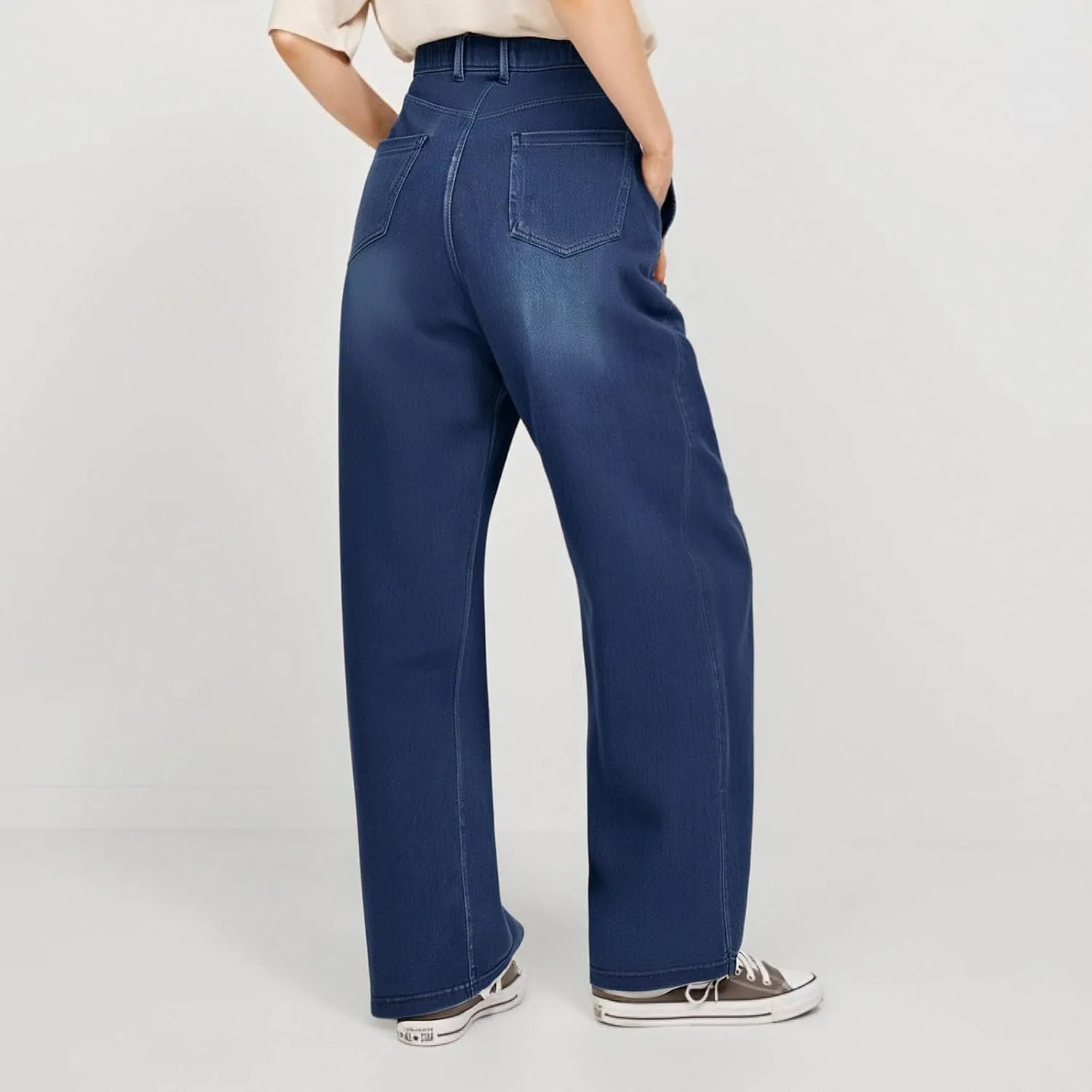 Womens Jeans High Waisted Stretchy Wide Leg Baggy Denim Pants Trousers with Pockets Sweatpant Plus Size