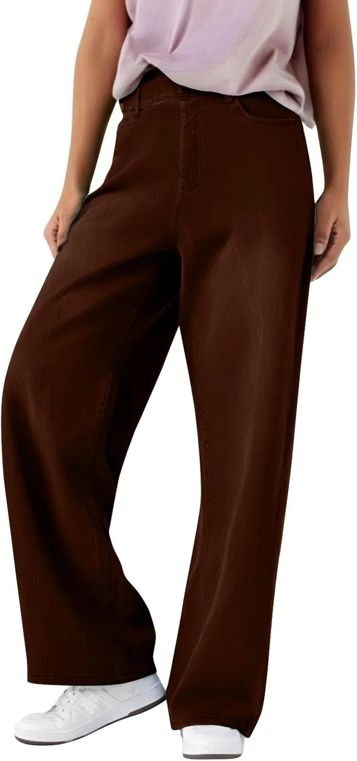 Womens Jeans High Waisted Stretchy Wide Leg Baggy Denim Pants Trousers with Pockets Sweatpant Plus Size