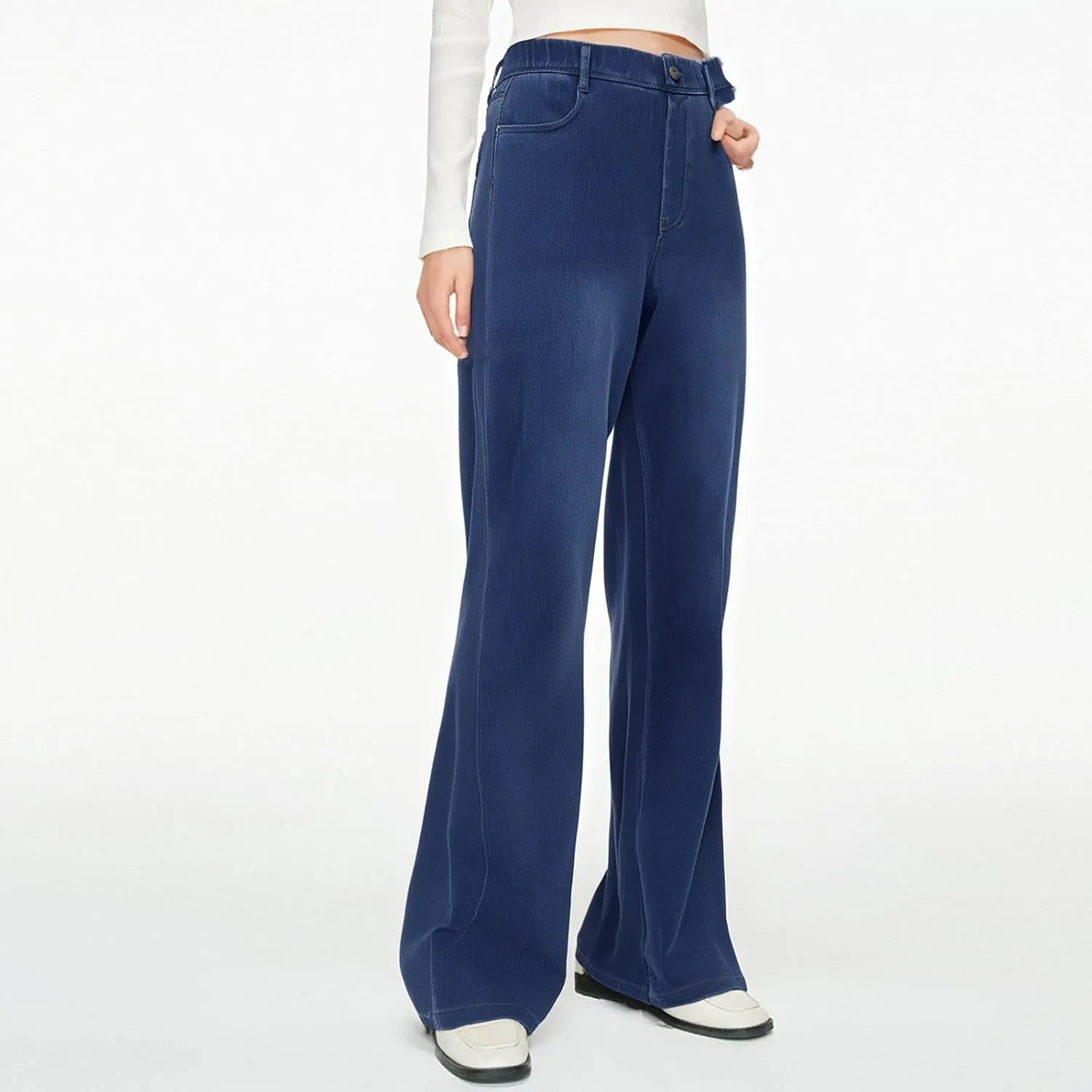 Womens Jeans High Waisted Stretchy Wide Leg Baggy Denim Pants Trousers with Pockets Sweatpant Plus Size