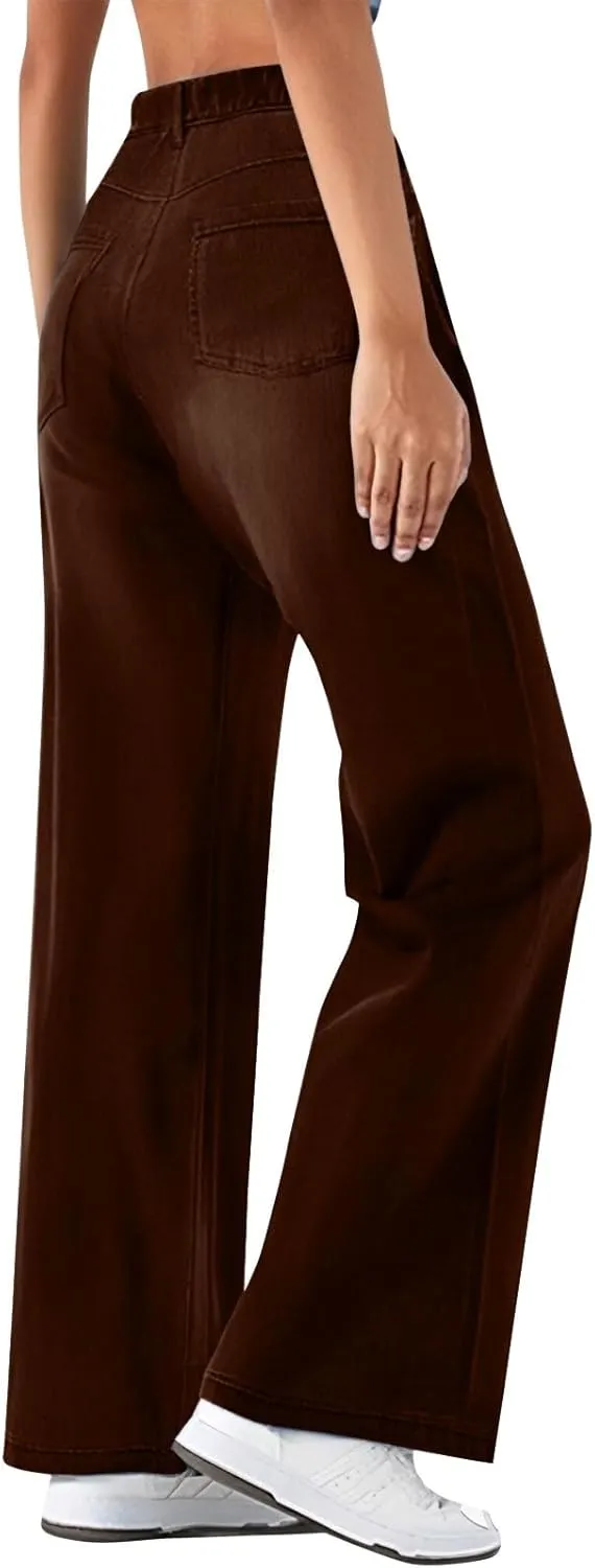 Womens Jeans High Waisted Stretchy Wide Leg Baggy Denim Pants Trousers with Pockets Sweatpant Plus Size