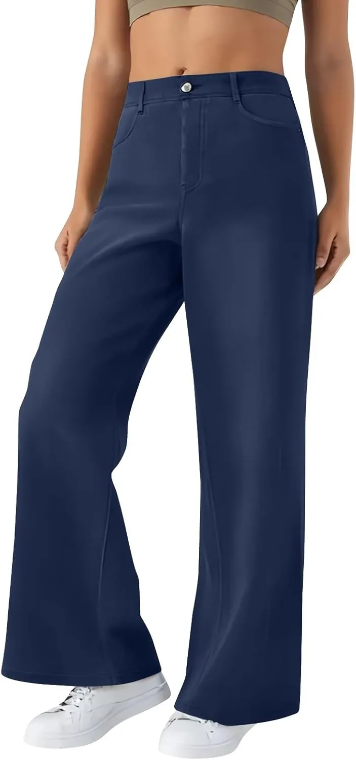 Womens Jeans High Waisted Stretchy Wide Leg Baggy Denim Pants Trousers with Pockets Sweatpant Plus Size