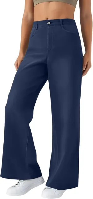 Womens Jeans High Waisted Stretchy Wide Leg Baggy Denim Pants Trousers with Pockets Sweatpant Plus Size