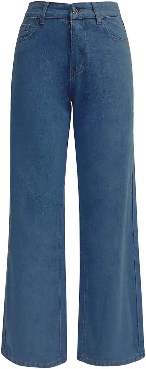 Women's Jeans High Waisted Wide Leg Straight Denim Pants Plus Size Stretch Bootcut Loose Casual Y2K Ankle Trendy with Pockets