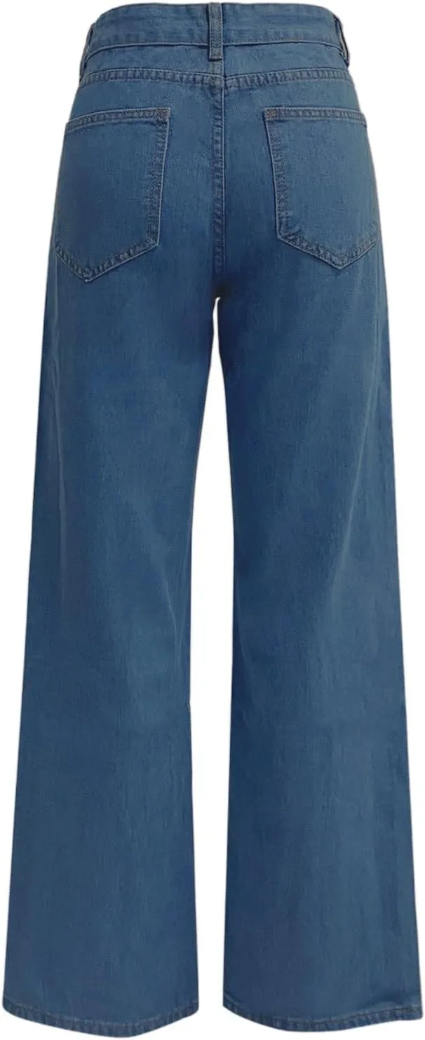 Women's Jeans High Waisted Wide Leg Straight Denim Pants Plus Size Stretch Bootcut Loose Casual Y2K Ankle Trendy with Pockets