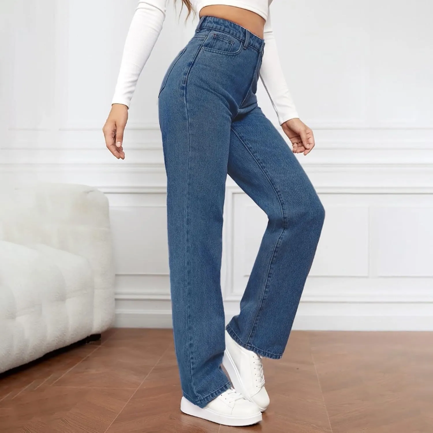Women's Jeans High Waisted Wide Leg Straight Denim Pants Plus Size Stretch Bootcut Loose Casual Y2K Ankle Trendy with Pockets