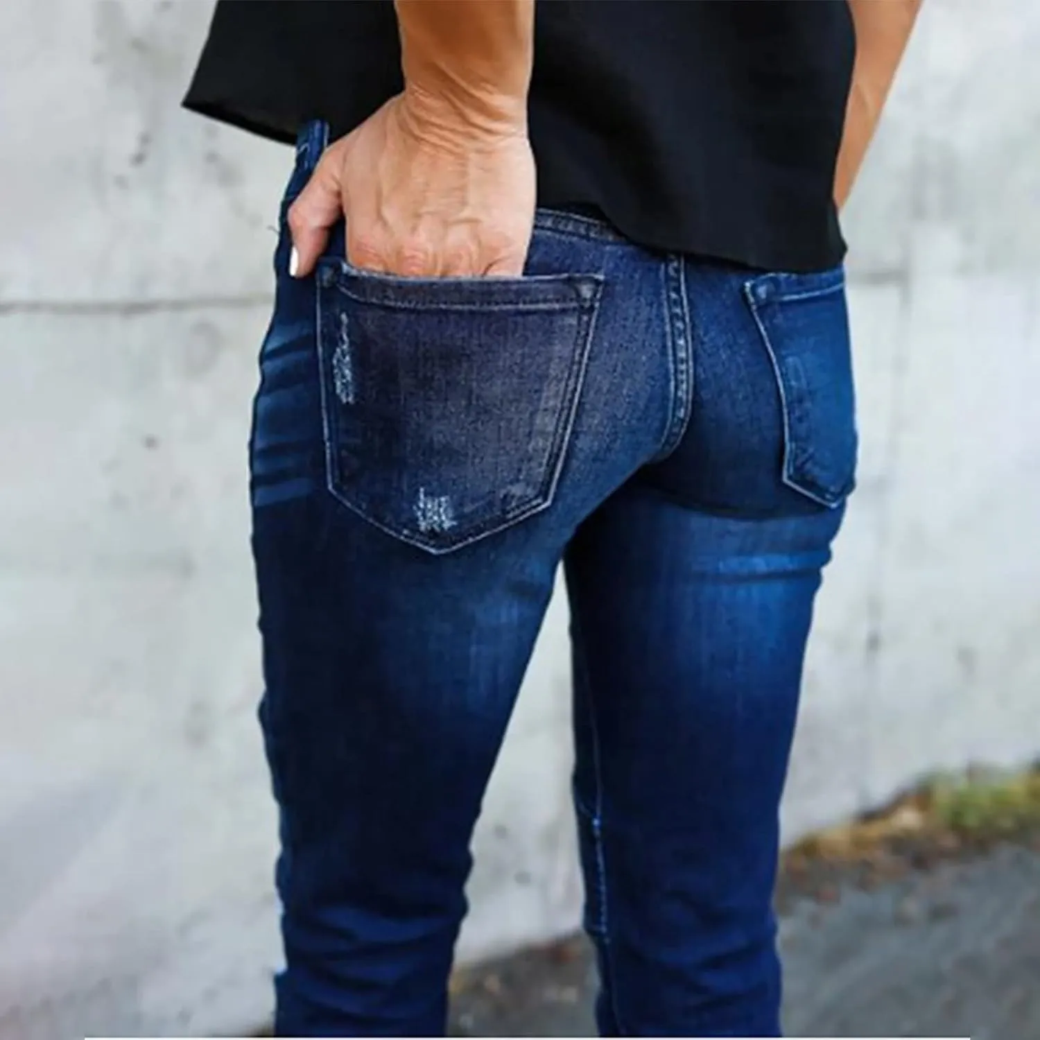 Women's Jeans Trendy Ripped Jeans Stretch Skinny Straight Leg Denim Pants with Holes