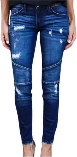 Women's Jeans Trendy Ripped Jeans Stretch Skinny Straight Leg Denim Pants with Holes